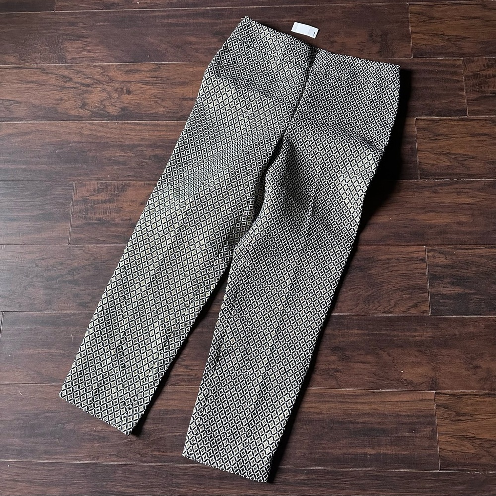 NWT TALBOTS  Geometric Printed Metallic Straight Leg Trouser Pants Size 8